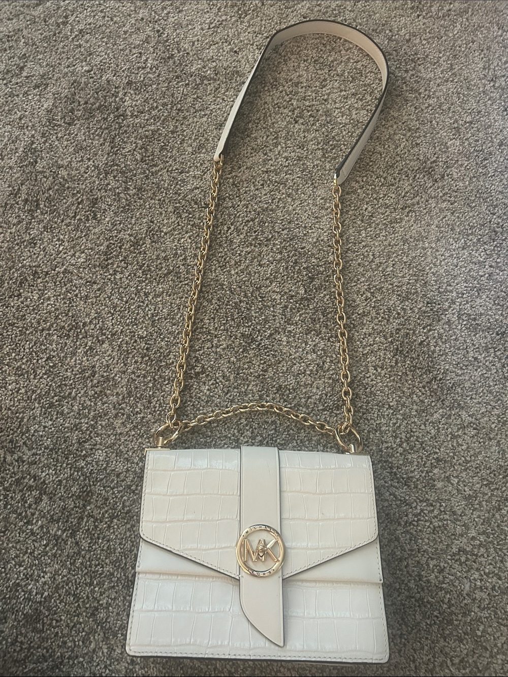 Michael Kors White Croc-Embossed Leather Chain Strap Shoulder Bag - Picture 2 of 5